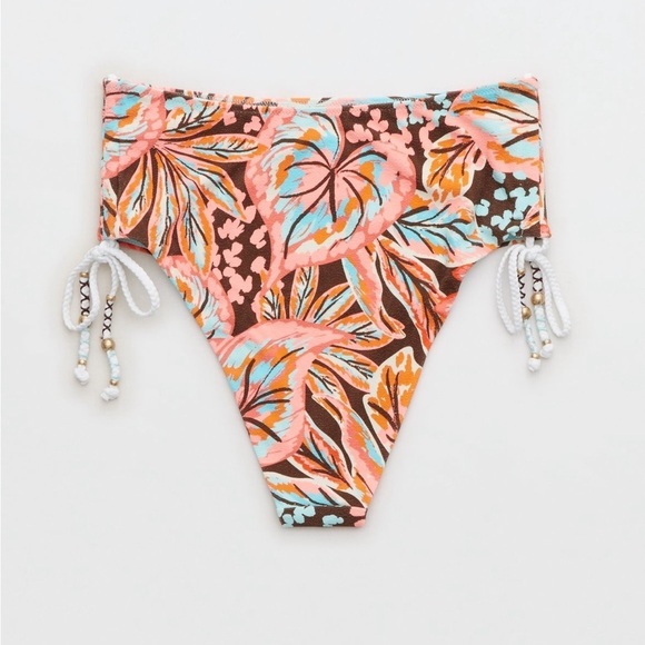 NWT- Aerie Buzzed Terry Ruched High Cut Cheeky Bikini Bottom size- small - Picture 2 of 6
